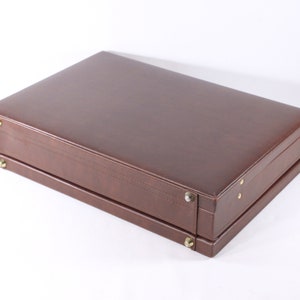 Vintage McBrine expandable brown vinyl briefcase with number lock, men's work attache laptop hard case, overnight hard bag, camera storage image 5