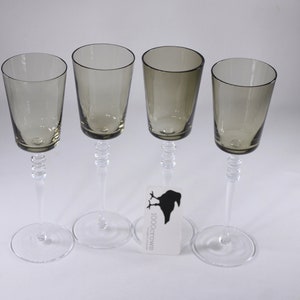 Vintage 10 tall two-tone wine glasses set of 4, smoky glass crystal or glass stemware image 3