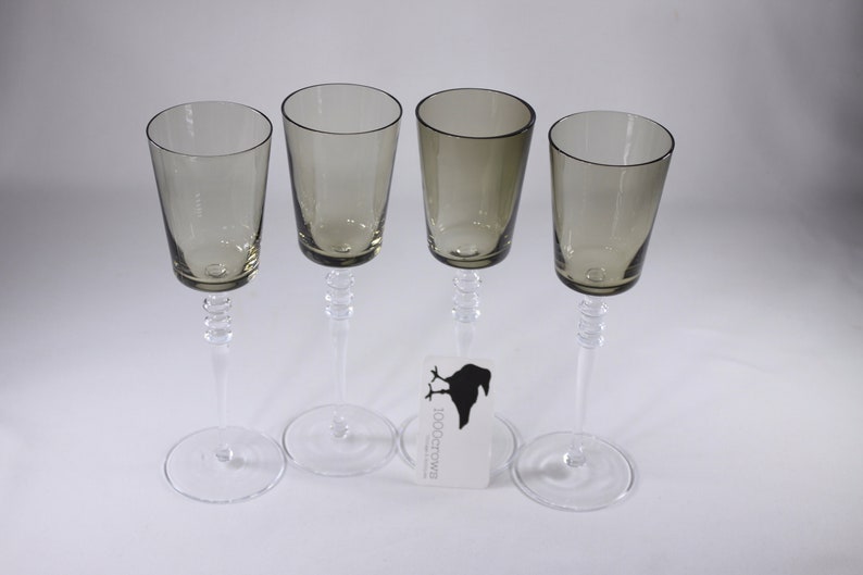 Vintage 10 tall two-tone wine glasses set of 4, smoky glass crystal or glass stemware image 3