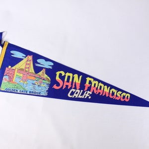 Vintage 26 NEON San Francisco California Golden Gate Bridge tourist souvenir pennant, vintage travel souvenir image 1