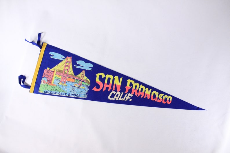 Vintage 26 NEON San Francisco California Golden Gate Bridge tourist souvenir pennant, vintage travel souvenir image 1