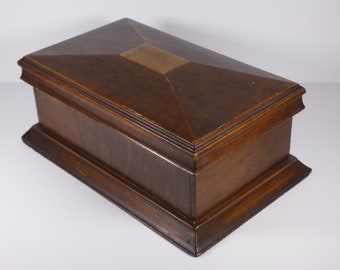 Antique wooden box, sarcophagus shaped jewelry box, desk storage box