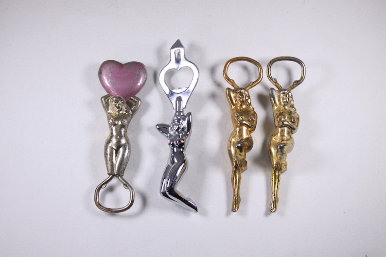 CHOOSE Nude girl / Naked Woman / Sexy pinup metal Bottle Opener, Vintage Erotik adult bar wares, female forms Cap Bottle Opener image 2