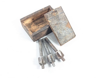 Antique wooden box with Break lining countersink drill bits