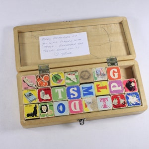 1960s mcm retro Picture Cubes AS IS, WB 260 made in China, alphabet blocks animals items spelling words reading teaching aid image 1