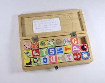 1960s mcm retro Picture Cubes AS IS, WB 260 made in China, alphabet blocks animals items spelling words reading teaching aid