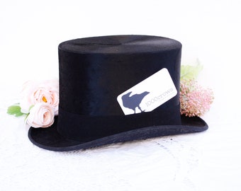 Antique French black top hat 22-1/4 inch // 56.5 cm by A . Casse of Paris, opera theatre hat
