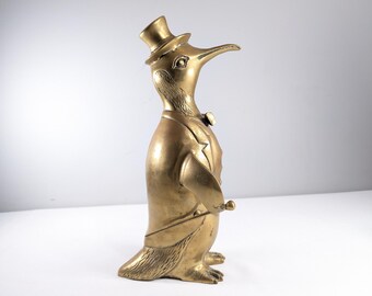 Vintage 13.5" Brass Penguin Figurine: Dapper Bird MCM Home Decor