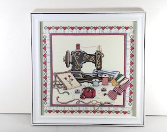 Vintage Sewing Room Cross Stitch: Framed Fibre Art