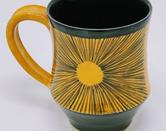 Handmade yellow mug, wheel-thrown modern cup, ceramic contemporary mug