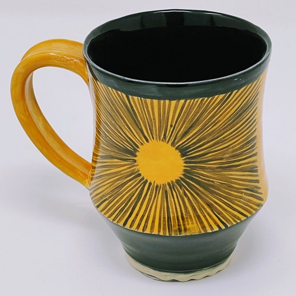 Handmade yellow mug, wheel-thrown modern cup, ceramic contemporary mug