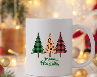 Boho Christmas Trees, Christmas Hot Chocolate Mug, Hot Cocoa Mug