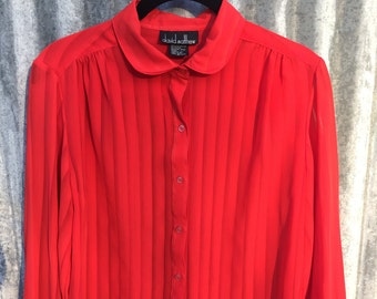 Sheer Red Striped Blouse with Peter Pan Collar