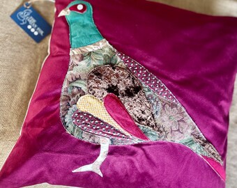 Handmade Large Deep Red Pheasant Cushion British Game Bird Pillow