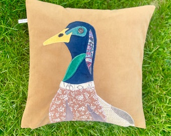 Handmade Brown Velvet Duck Cushion Mallard Drake Pillow
