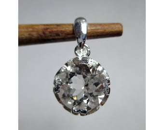 10 mm Faceted Round Herkimer Diamond Dangle Pendant - Sterling Silver - ADM325