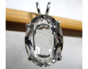 10 x 14 mm Faceted Oval Herkimer Diamond Pendant - Sterling Silver - ADM314