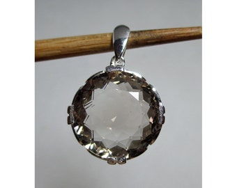 20 mm Faceted Round Herkimer Diamond Pendant - Sterling Silver - ADM327