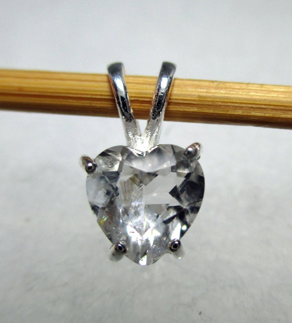 7 x 7 mm Faceted Heart Herkimer Diamond Pendant - Sterling Silver - ADM302