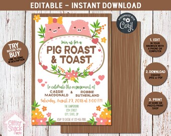 pig roast invitation etsy