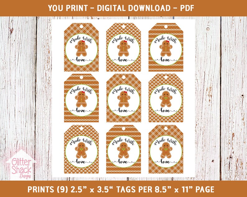 Cookie Gift Tags Gingerbread Cookie Gift Tags PRINTABLE Made | Etsy