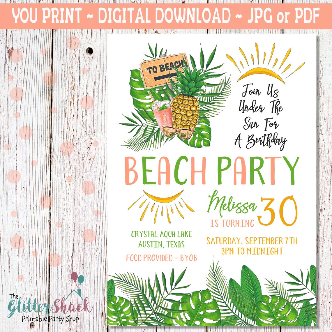 PRINTABLE Beach Party Invitation Adult Birthday Party Etsy