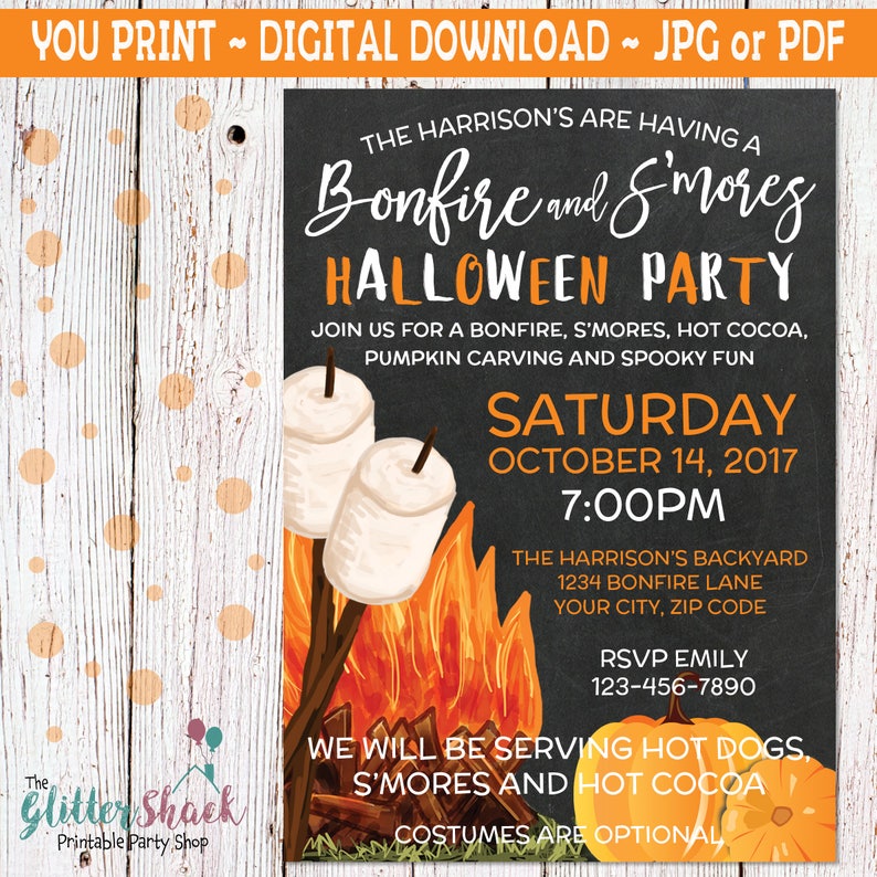 Outdoor Halloween Party Invitation PRINTABLE S'mores And | Etsy
