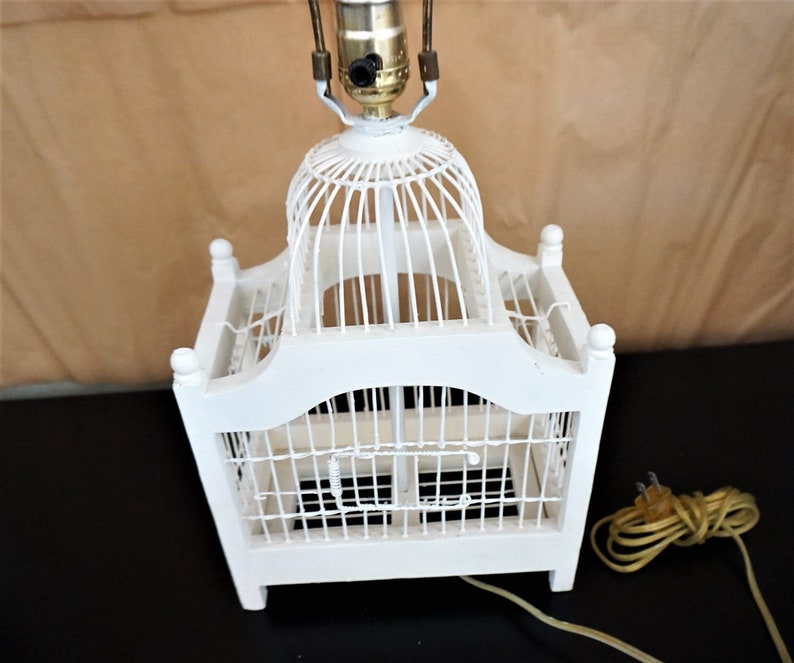 White Bird Cage Table Lamp Tested Etsy