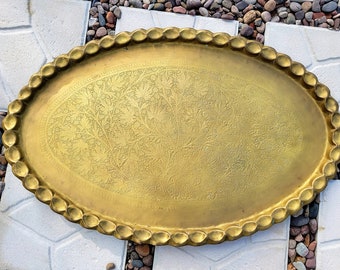 Vintage Moroccan style Brass Tray Coffee Table Top only ~ Vintage Mid Century scalloped