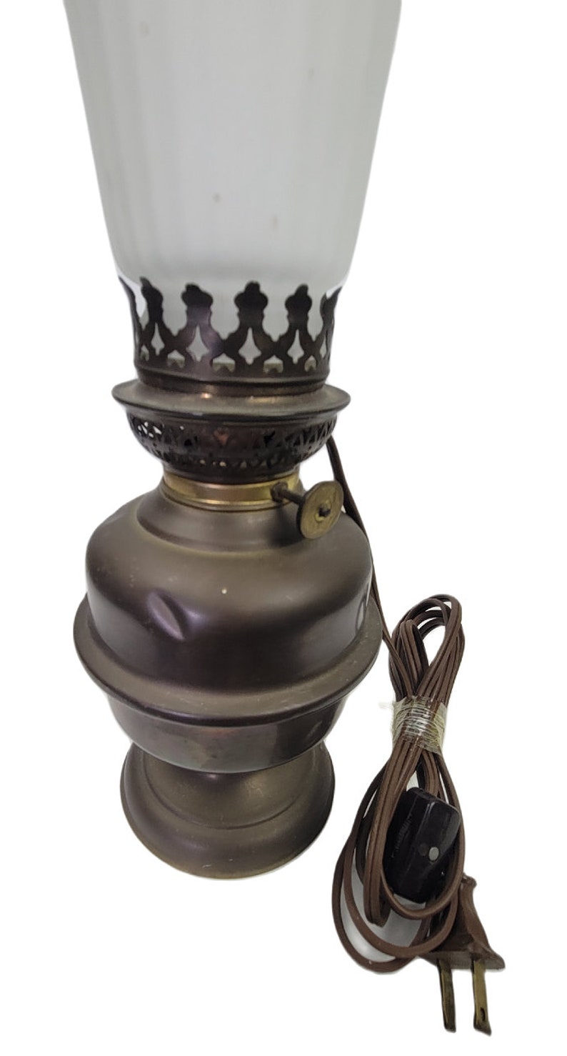 Vintage Oil Lamp Style Brass Table Night Lamp With Ruffled Etsy