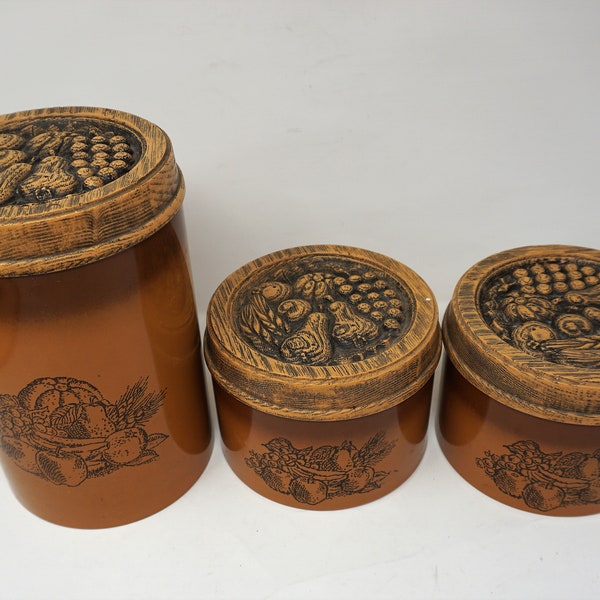 Vintage Cheinco Housewares Metal Canister Set of 3 Brown with lids