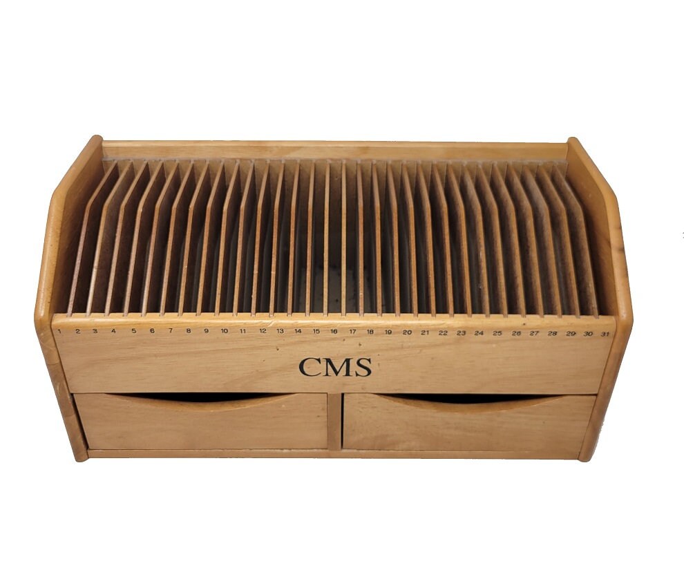 Vintage Lillian Vernon Wooden Desktop Mail Organizer 31 Slots & 2 Pull