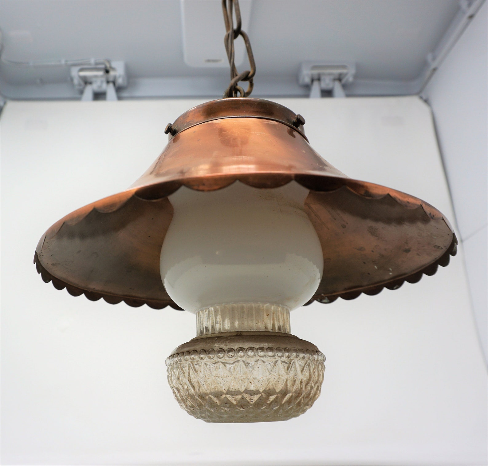 Vintage Copper scalloped Ceiling Light Fixture Chain Hanging Etsy