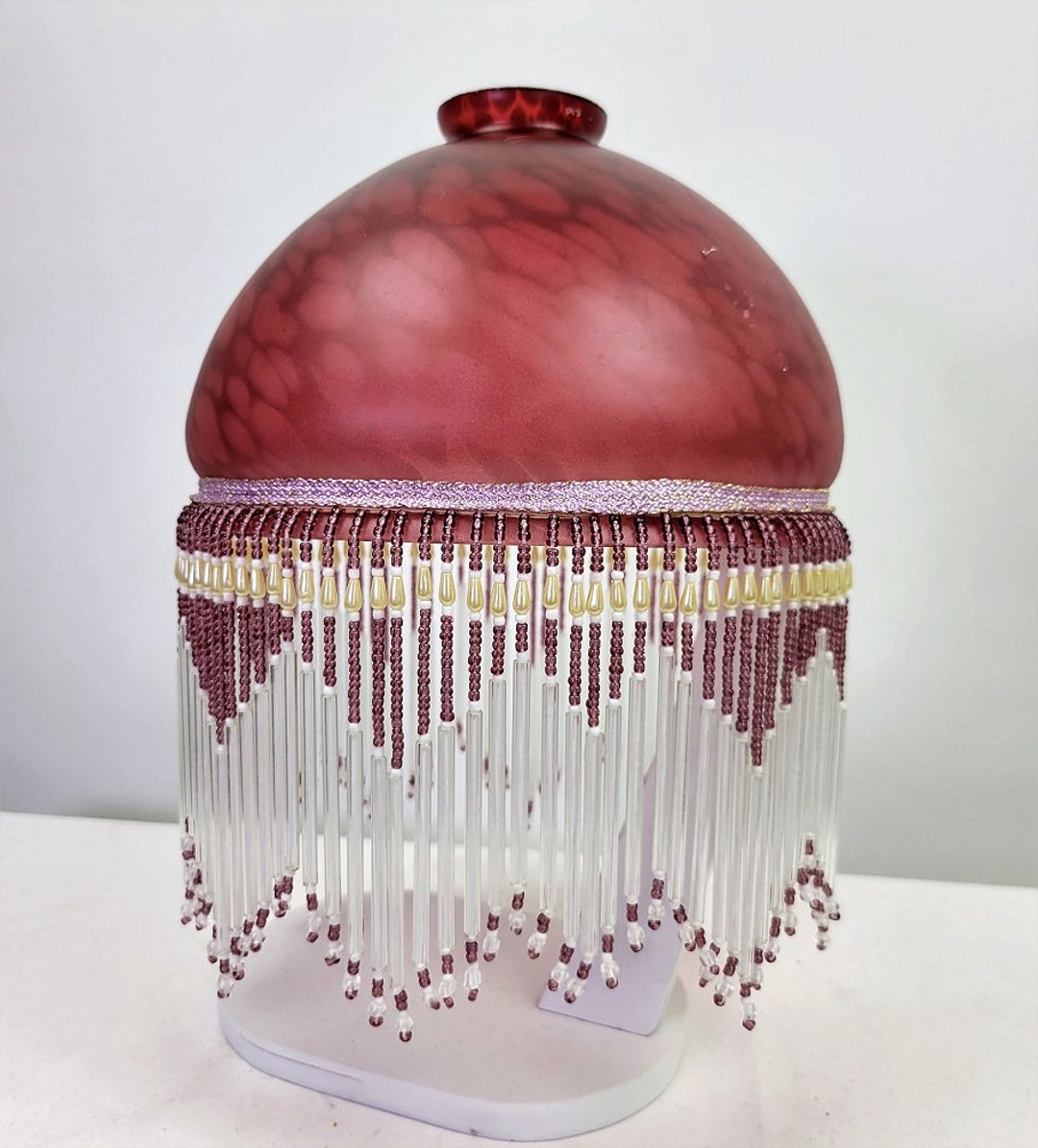 Victorian Style Red Glass Lamp Shade Beaded Fringe 8 Etsy