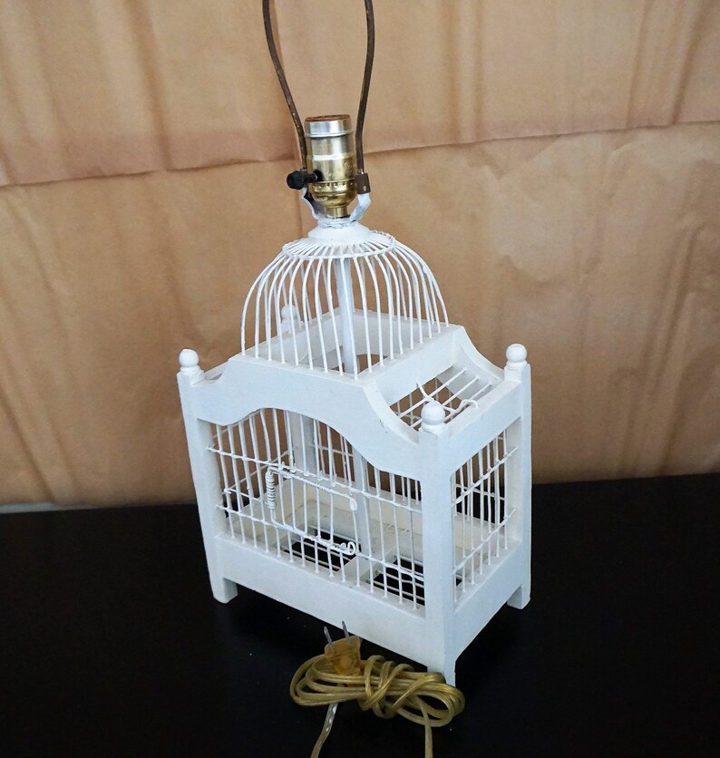 White Bird Cage Table Lamp Tested Etsy