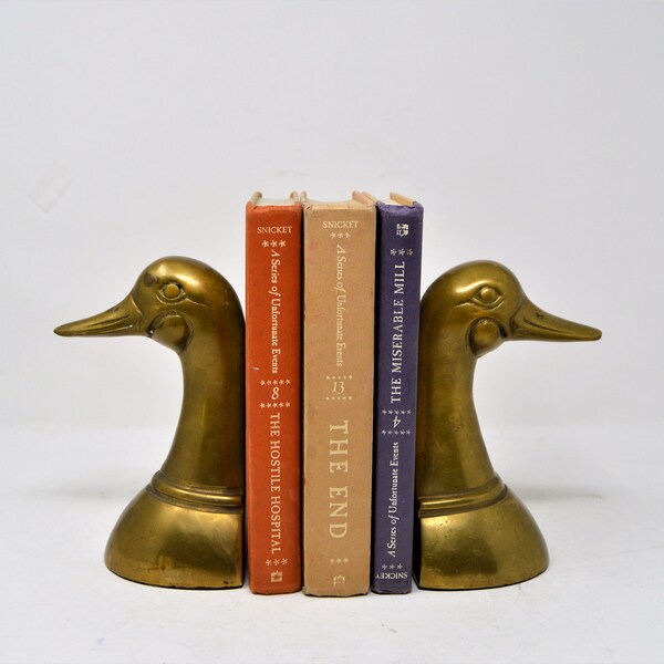 Vintage Solid Brass Duck Head Book Ends Leonard Silver Mfg Co. Door Stopper