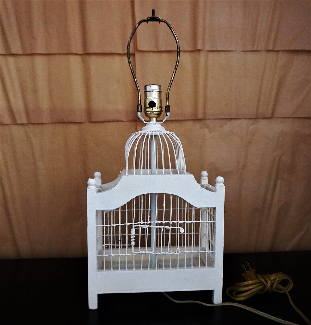 White Bird Cage Table Lamp Tested Etsy