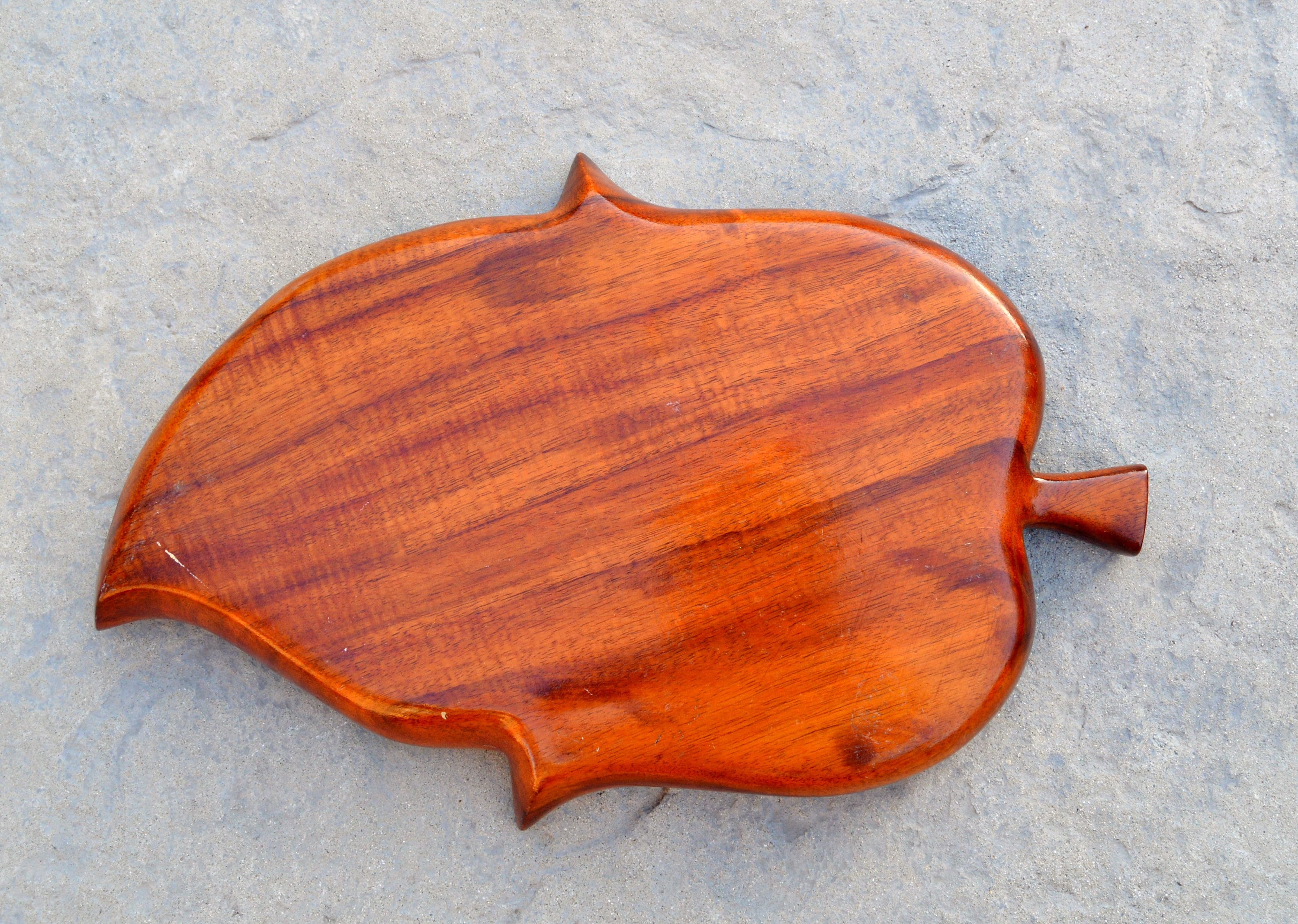 Vintage Mid Century Wooden Teak Wood Divided Serving Tray Leaf Shape 19