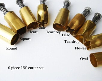 APC71S 9-piece 1/2” (12.700mm) Pattern Cutters one of each round teardrop flower heart oval triangle square lilac star