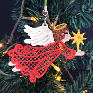 FSL Angel Christmas Ornament - Free Standing Lace Machine Embroidery Designs Instant Download 4x4 hoop APE3241-009