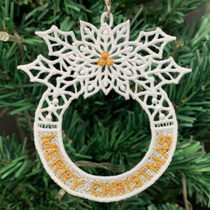 Merry Christmas, Christmas Ornament - Free Standing Lace Machine Embroidery Designs Instant Download 4x4 hoop SCA0237-009