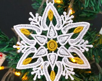 FSL Snowflake Ornament Dazzling Christmas - Free Standing Lace Machine Embroidery Designs Instant Download 4x4 hoop APE3196-009