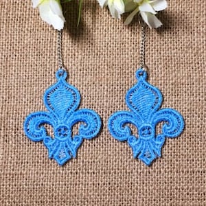 FSL Earrings Fleur De Lis - Free Standing Lace Machine Embroidery Designs Instant Download 4x4 hoop APE3160-006