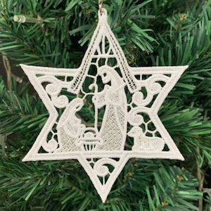 FSL Nativity Ornament Star - Free Standing Lace Machine Embroidery Designs Instant Download 5x7 hoop APE3530-001