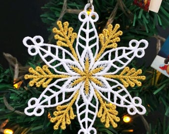 FSL Snowflake Ornament Golden Christmas - Free Standing Lace Machine Embroidery Designs Instant Download 4x4 hoop APE3235-003