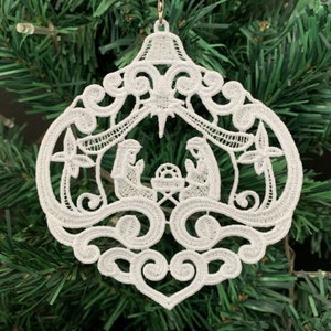 FSL Nativity Ornament - Free Standing Lace Machine Embroidery Designs Instant Download 4x4 5x7 hoop APE3530-006