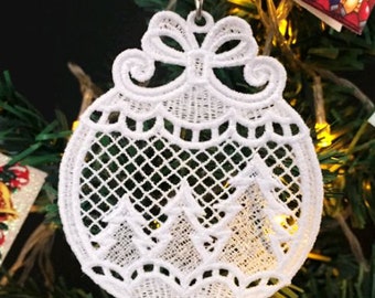 FSL Dazzling Christmas Ornament - Free Standing Lace Machine Embroidery Designs Instant Download 4x4 hoop APE3131-007