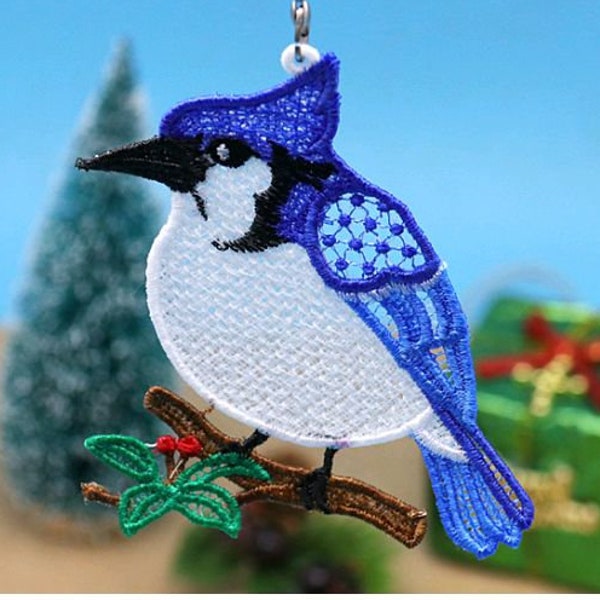 Bluejay - FSL Christmas Birds - Free Standing Lace Machine Embroidery Design embroidery pattern Instant Download 4x4 hoop APE3398-01