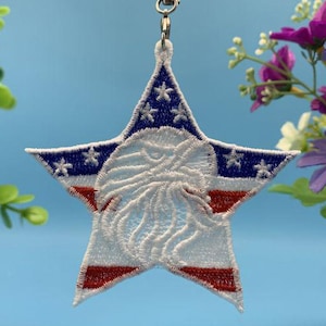 FSL Eagle, July 4th Ornament, Star Ornament - Free Standing Lace Machine Embroidery Designs Instant Download 4x4 hoop SCA0231-007