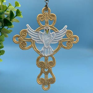FSL Dove Cross, Faithful Wings, Sacred Symbol - Free Standing Lace Machine Embroidery Designs Instant Download 5x7 hoop SCA0497-002